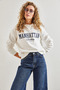 Women's White Printed Three Thread Ribbed Sweatshirt 40991026 - 5