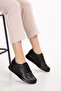 Genuine Leather Anatomical Sole Comfortable Rubber Laced Shoes elnr.5806 Black
