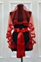 Red Bridal Veil Set, Glass Beads and Sequins Printed Henna Veil Set 6 Pieces - 2