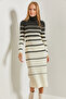 Women's White Black Turtleneck Striped Long Knitwear Dress 20234202 - 5