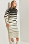 Women's White Black Turtleneck Striped Long Knitwear Dress 20234202 - 7
