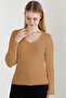 Women's Camel V-Neck Knitwear Sweater - 2