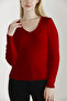 Women's Red V-Neck Knitwear Sweater - 3