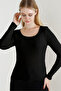 Women's Black Square Collar Knitwear Sweater - 2