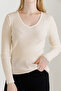 Women's Beige V-Neck Knitwear Sweater