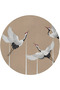 Beige Themed Stork Patterned Modern Woven Base Round Decorative Carpet 1668