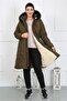Women's Khaki Long Crinkle Fabric Wool Inside Plus Size Coat - 5
