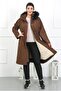 Women's Brown Long Bondite Fabric Curly Inside Large Size Coat - 2