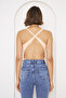Women's Cotton Fabric Back Cross Strap Detailed Orange Body Bodysuit 13501 - 3