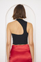 Women's Stretch Fabric Low-cut and Asymmetric Collar Design Black Crop Blouse 6580 - 2
