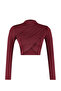 Burgundy Stand Collar Draped Body Fitting Stretchy Knitted Crop Blouse Twoaw24Bz00164 - 7