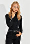 Women's Black Sleeves Zippered Camisole Fisherman Blouse EY2567 - 5