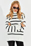 Women's Ecru Turtleneck Striped Sweater Q976 - 4