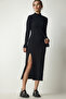 Women's Black High Collar Slit Camisole Dress UB00198 - 2