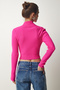 Women's Pink Zippered Corded Crop Knitwear Sweater PF00027 - 5