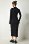 Women's Black High Collar Slit Camisole Dress UB00198 - 5