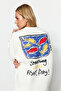 Ecru Printed Oversize Crew Neck Knitted Sweatshirt TWOAW24SW00360 - 5