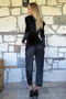 Women's Black High Waist Double Pocket Carrot Velvet Pants ALC-X11022 - 4