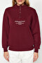 Bordo Kalın İçi Polarlı Fermuarlı Dik Yaka Oversize/Geniş Kalıp Örme Sweatshirt TWOAW24SW00127 - 5