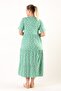 short sleeve 3-layer ruffle green and white floral women's dress - 3
