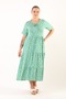 short sleeve 3-layer ruffle green and white floral women's dress - 4