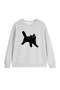 Cat Patterned Off Shoulder Oversize Sweat Gray - 3