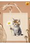 Floral Cute Cat Special Design Printed Organic A Quality Raw Cloth Bag (Cream Color)