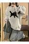 Cat Patterned Off Shoulder Oversize Sweat Gray