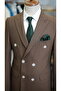 Men's Double Breasted Striped Suit Italian Cut Slim Fit Jacket Trousers-Light Brown - 3