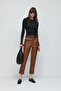 Ribbed Long Sleeve Open Back Buckle Detailed Blouse