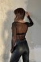 Black Women's Sheer Tulle Blouse with Stitching Detail - 3