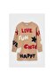 Girl's Text Patterned Knitwear Dress 7964 Camel - 2