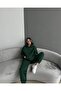Unprinted Tracksuit Set Sweatshirt Jogger - Green Oversize Hooded - 3