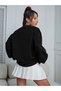Hanorac oversize, negru, basic, cu guler rotund - 4