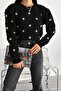 Women's Black Standard Size Embroidered Oversize Knitwear Sweater - 4