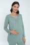 Lace Detailed Green Maternity and Maternity Pajamas Set Suitable for Breastfeeding - 4