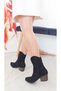 Black Color Suede Thick Heel Women's Cowboy Boots - 3