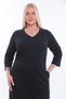 Women's V-Neck Jewelled Stripe Detailed Straight Midi Plus Size Dress - 2