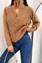 Women's Brown Standard Size Zippered Knitwear Sweater