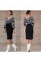 Women's Black-white Line Patterned Double Breasted Collar Midi Length Knitwear Graduation Wedding Wedding Dress
