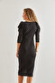 Women's Black Double-Breasted Collar Tie Dress 40991006 - 6
