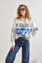 Women's Blue Printed Three Thread Oversize Sweatshirt 40991034 - 6