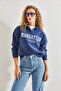 Women's Navy Blue Printed Three Thread Ribbed Sweatshirt 40991026 - 3