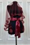 Burgundy Bridal Veil Set, Glass Beads and Sequins Printed Henna Veil Set 6 Pieces