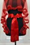 Red Bridal Veil Set, Glass Beads and Sequins Printed Henna Veil Set 6 Pieces - 3