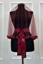 Burgundy Bridal Veil Set, Glass Beads and Sequins Printed Henna Veil Set 6 Pieces - 5