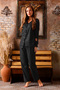 Winter Buttoned Plaid Pattern New Year Themed Women's Suede Pajama Set - 2