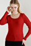 Women's Red Square Collar Knitwear Sweater - 2