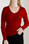 Women's Red V-Neck Knitwear Sweater