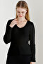 Women's Black V-Neck Knitwear Sweater - 2